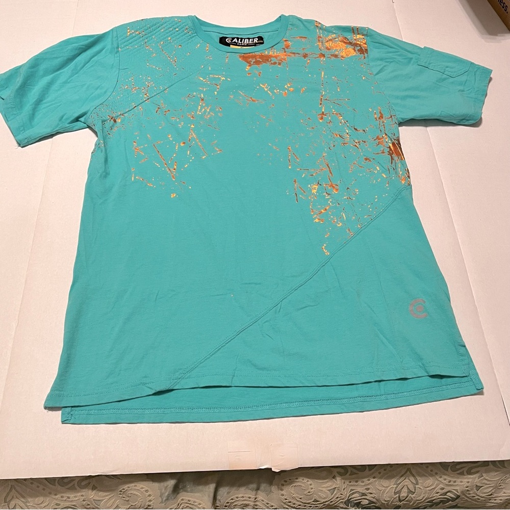 Caliber CDMG Men SZ XL Green Copper Paint Splattered Short Sleeve Shirt Tactical
